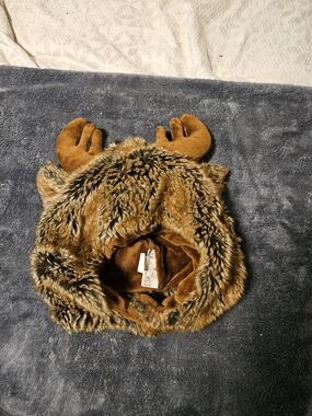 Kids Faux Fur Moose Hat - Brown
